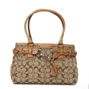 Coach Signature Canvas Shoulder Bag in Tan and Khaki